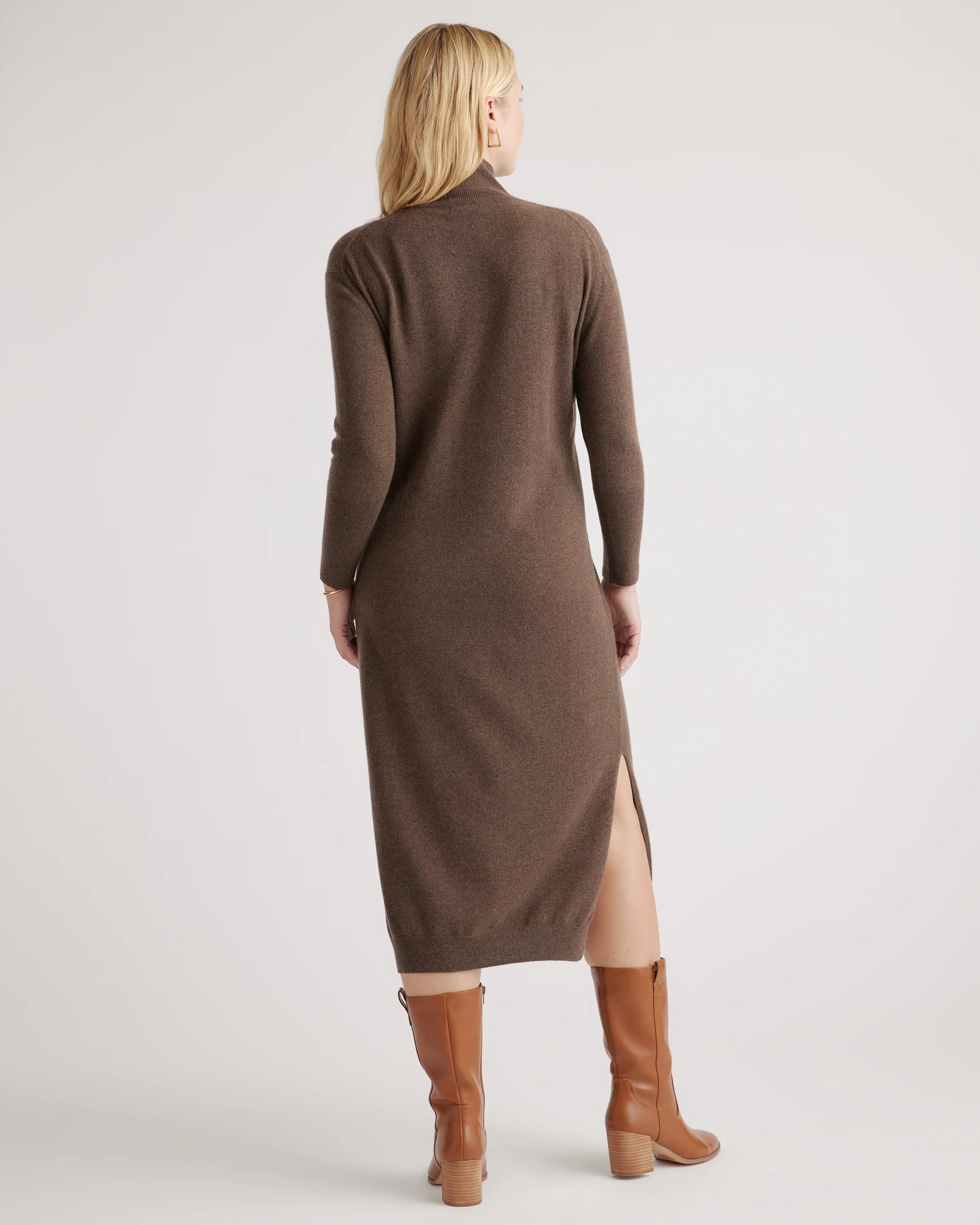Mongolian Cashmere Turtleneck Midi Sweater Dress - XS / Charcoal