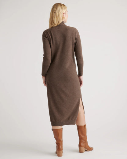Mongolian Cashmere Turtleneck Midi Sweater Dress - XS / Charcoal