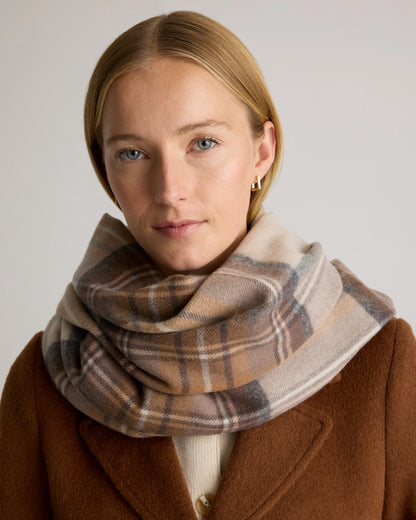 Mongolian Cashmere Tartan Scarf - One Size / Neutral Tartan