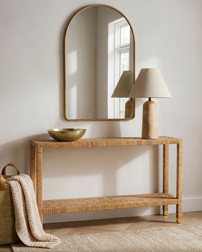 Handwoven Rattan Console Table - One Size / Natural