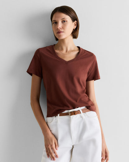 100% Organic Cotton Boxy V-Neck Tee - XS / Dusty Beige