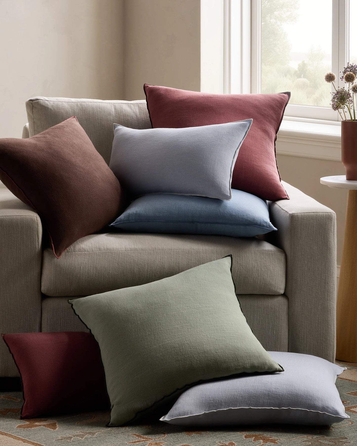 Contrast European Linen Pillow Cover - 12x20 / Sage/Pine