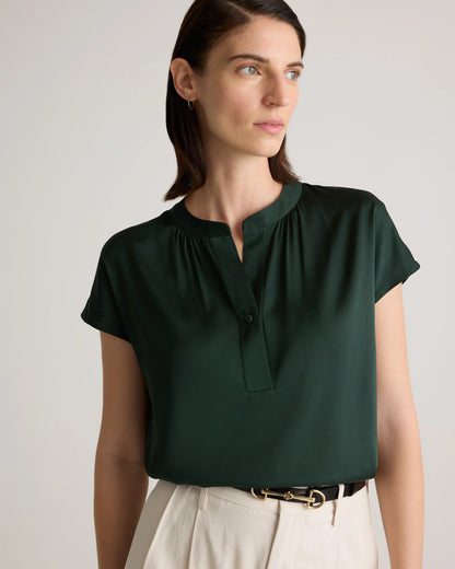 Washable Stretch Silk Dolman Sleeve Blouse - XS / Forest Green