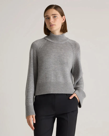 Australian Merino Wool Cropped Mock Neck Sweater - XS / Heather Bone