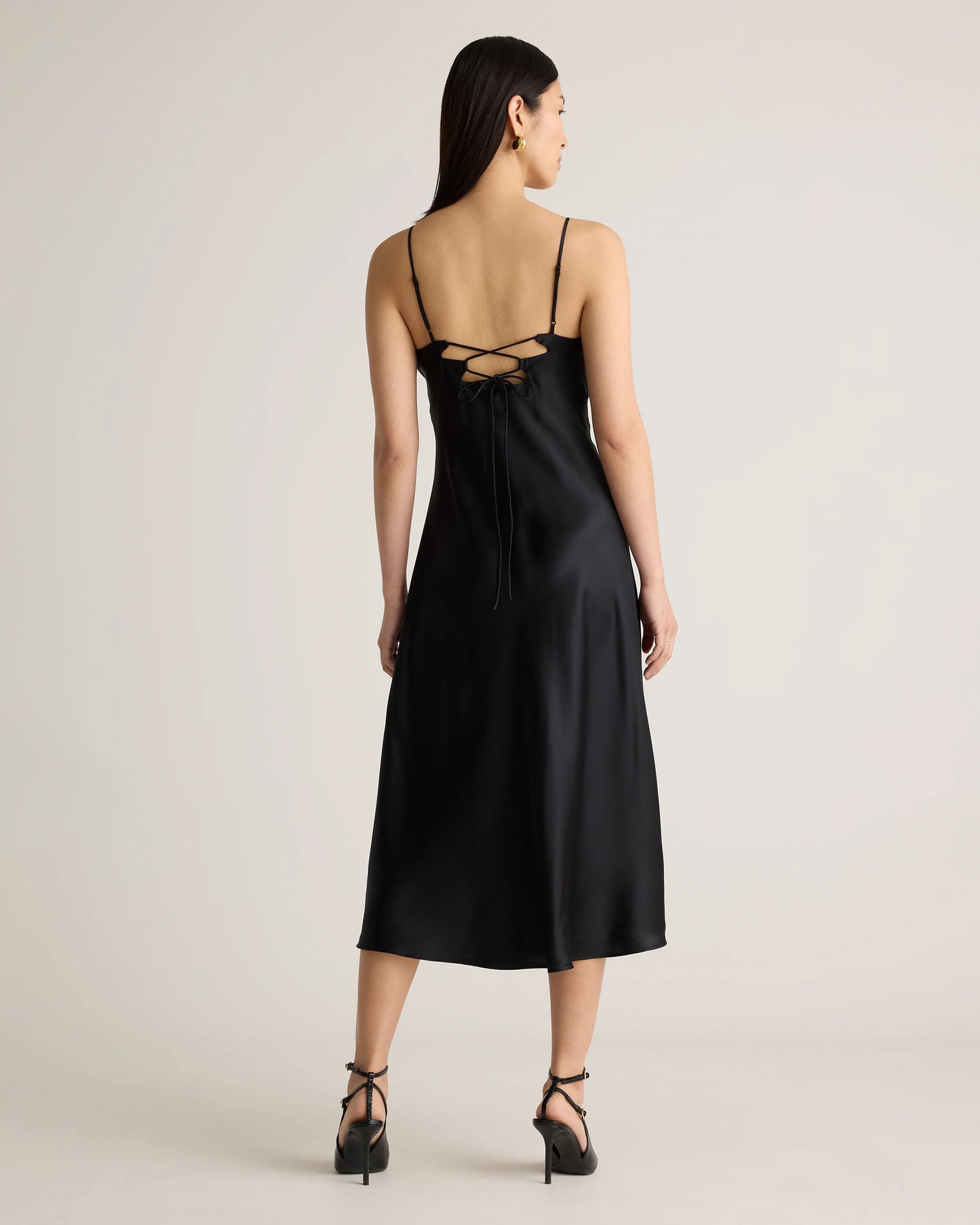 100% Washable Silk Cutout Midi Slip Dress - XS / Black