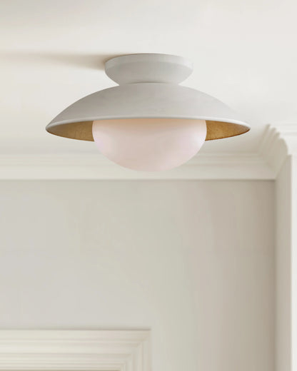 Steel and Gold Foil Flush Mount - One Size / White