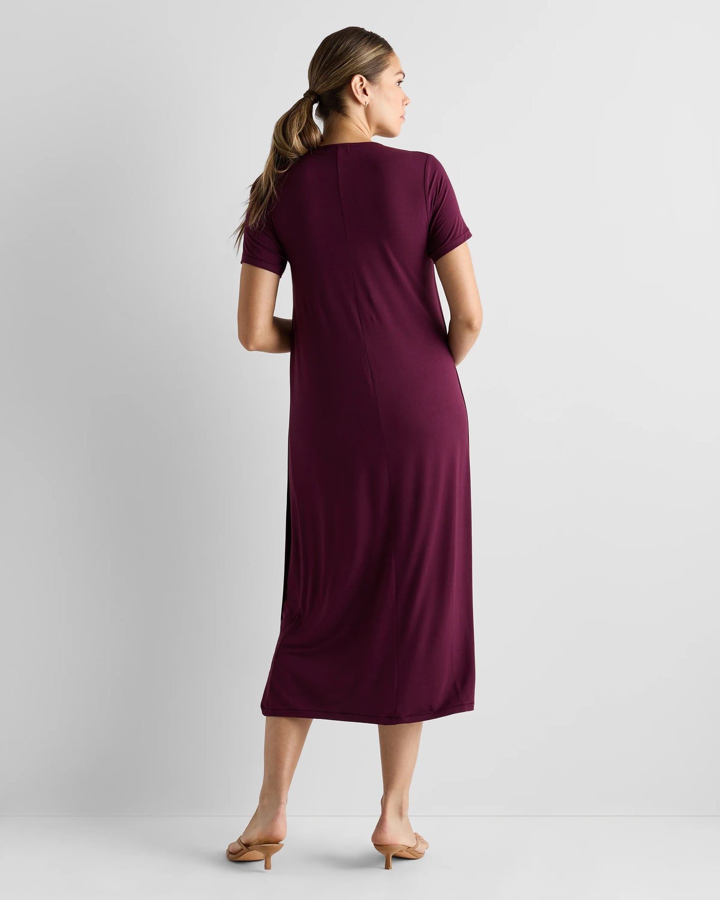 Bamboo Jersey Maternity & Nursing T-Shirt Dress - XS / Wine Tasting Red