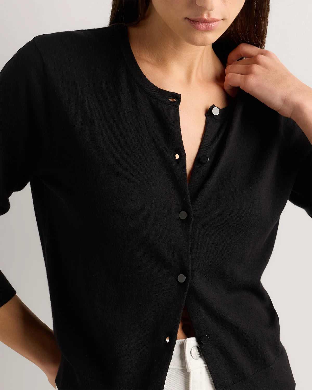 Lightweight Cotton Cashmere Crew Cardigan - XS / Heather Oatmeal