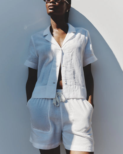 100% European Linen Short Sleeve Shirt - XS / Moonstone Blue