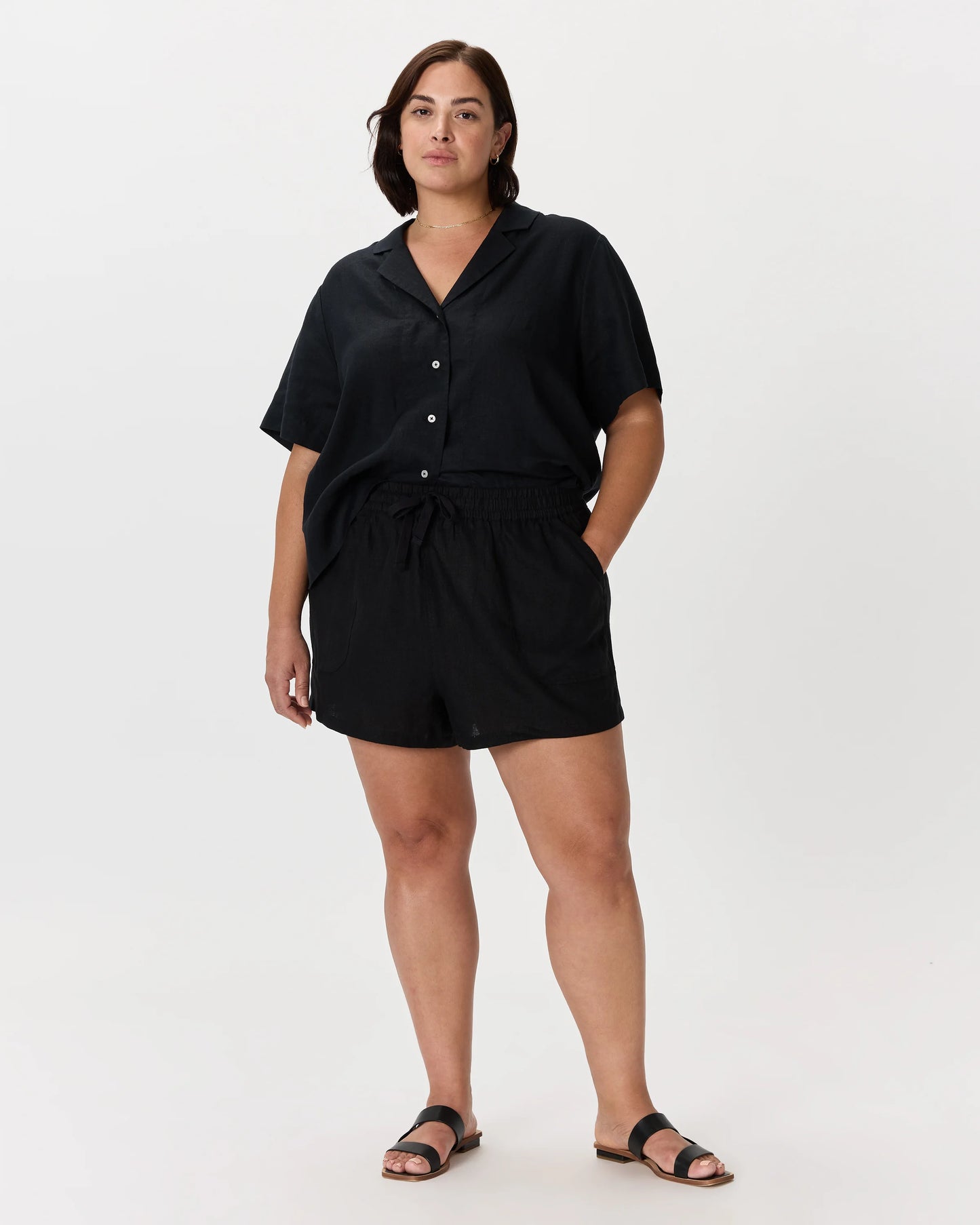 100% European Linen Shorts - 1X / Classic Mini Gingham