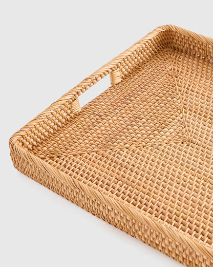 Handwoven Rattan Rectangular Tray - One Size / Natural