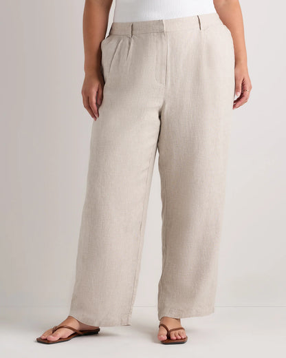 100% European Linen Pleated Trouser - 18 / French Blue