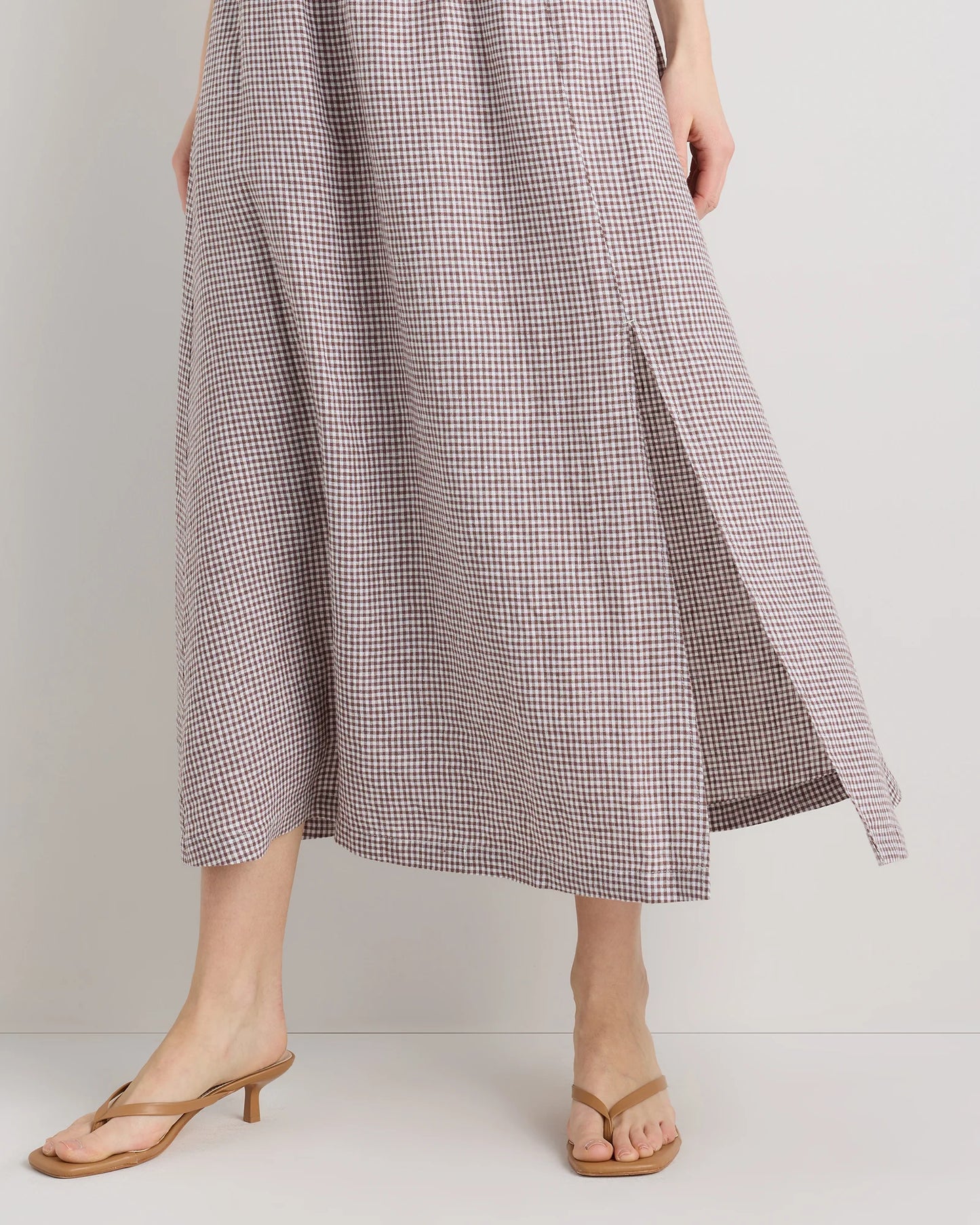 100% European Linen Maxi Skirt - XS / Classic Mini Gingham