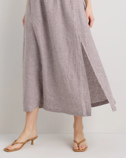 100% European Linen Maxi Skirt - XS / Classic Mini Gingham