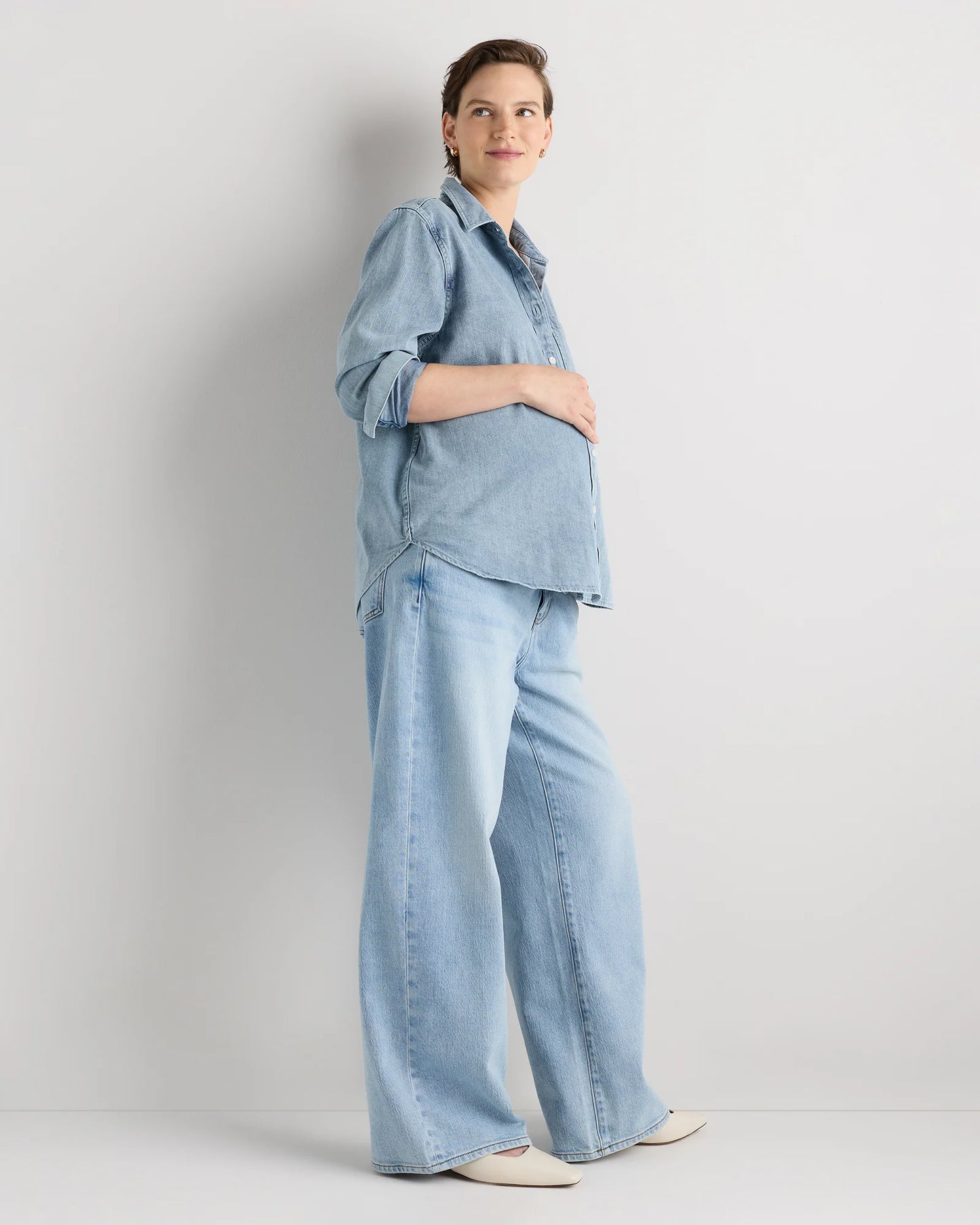 Oversized Denim Maternity Shirt - XS / Blue