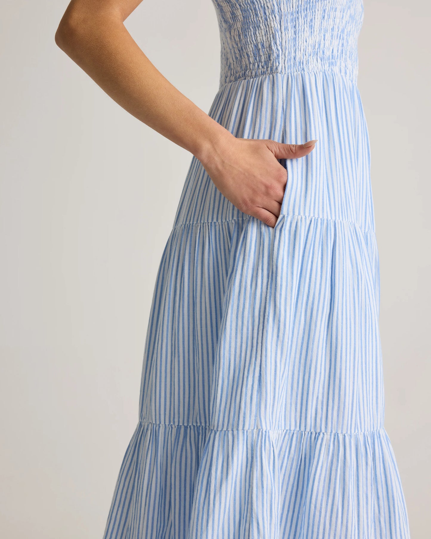 100% Organic Cotton Gauze Smocked Sleeveless Maxi Dress - XS / Ocean Breeze