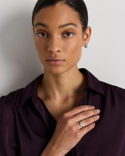 14K Gold Lab Grown Diamond and Morganite Halo Ring - 4 / White Gold
