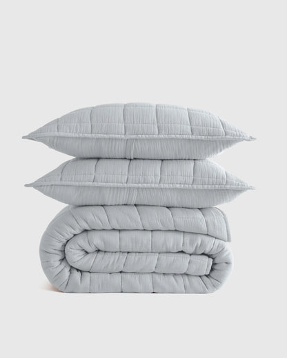 Organic Cotton Gauze Box Quilt Set - Twin / Mineral