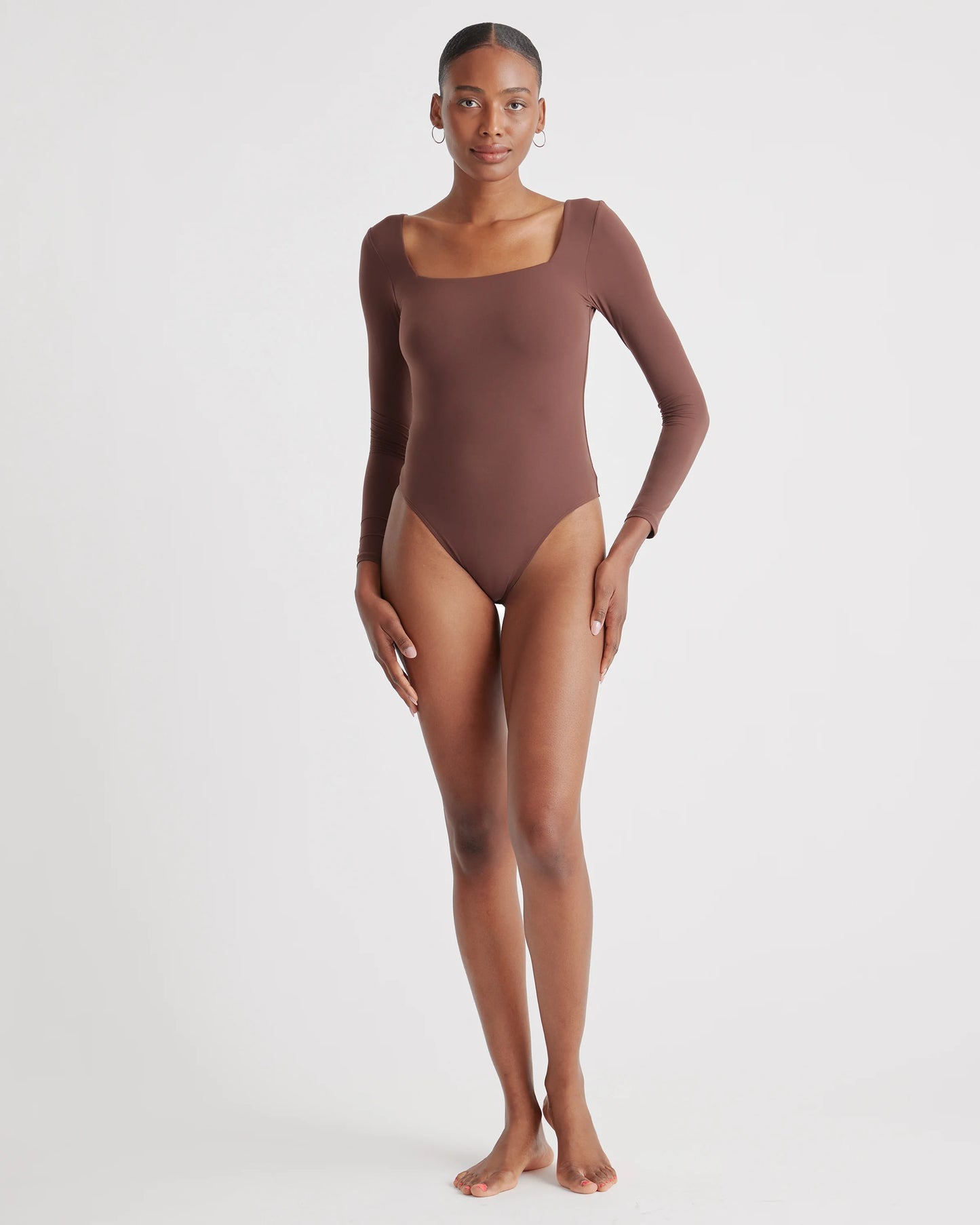 Second Skin Square Neck Long Sleeve Bodysuit - XS / Black