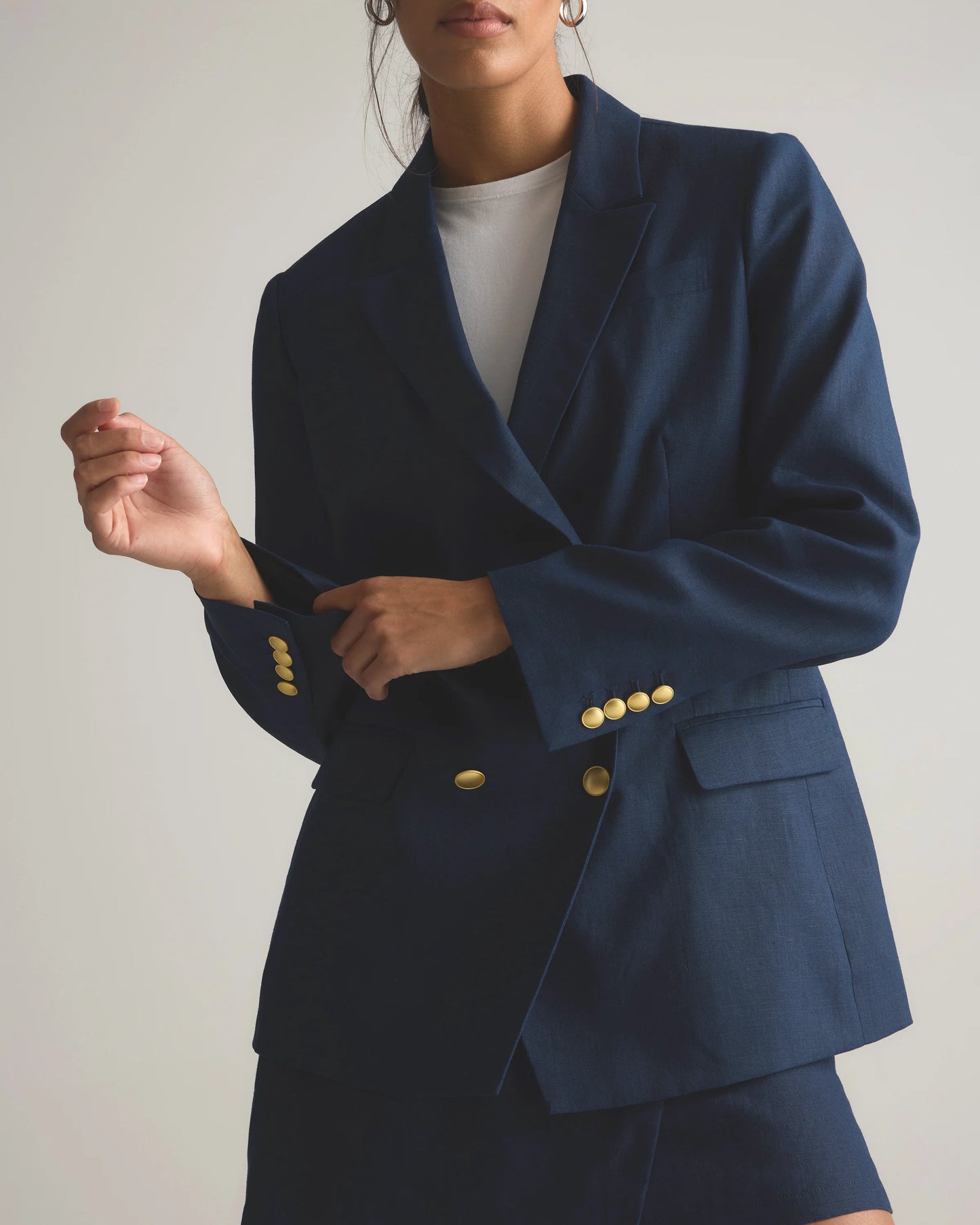 100% European Linen Relaxed Double-Breasted Blazer - XS / Blue Pinstripe