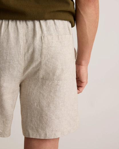 100% European Linen Drawstring Beach Shorts - 7" - XS / Taupe Brown Chambray