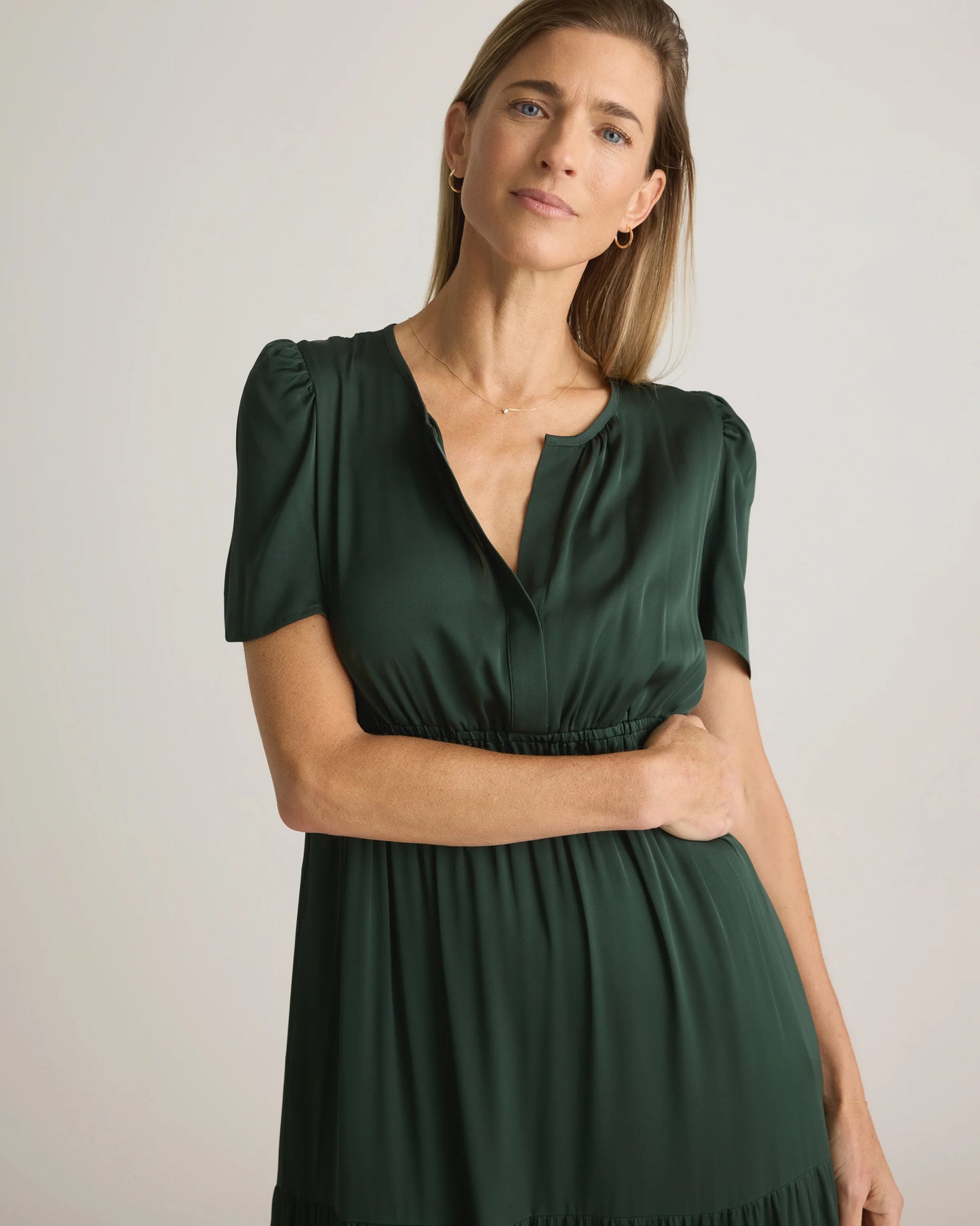 Washable Stretch Silk Tiered Maxi Dress - XS / Navy