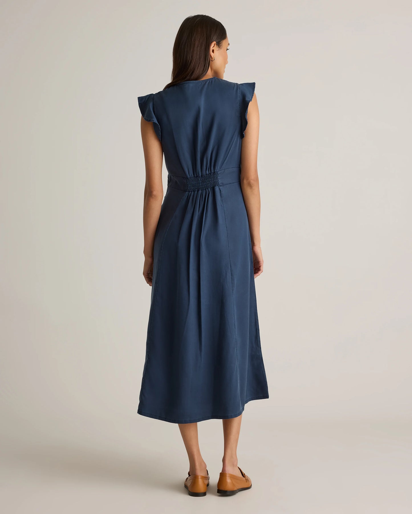Vintage Wash Tencel Button Front Midi Dress - XS / Olive