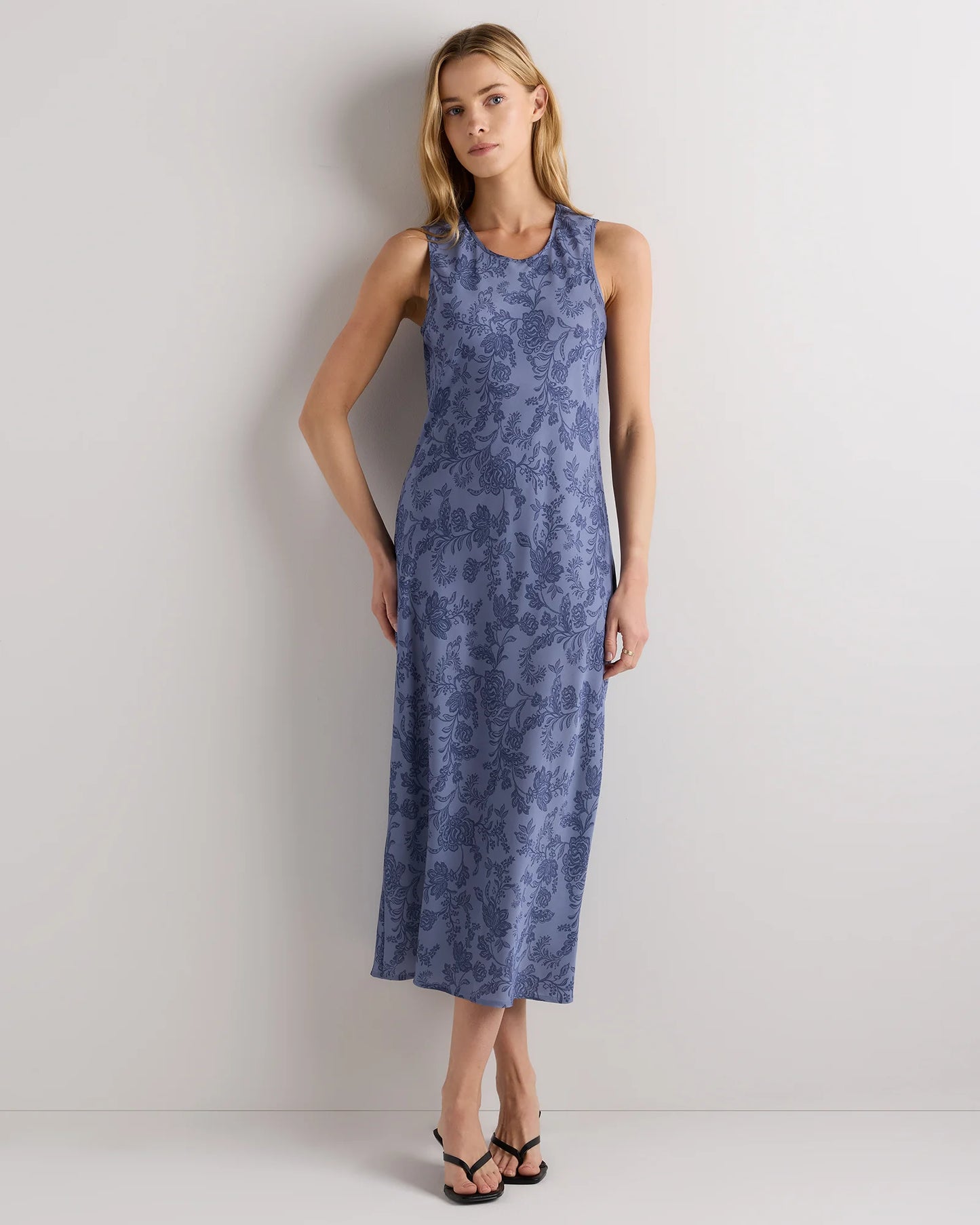 Washable Stretch Silk Tank Midi Dress - XS / Cordovan Red Hibiscus