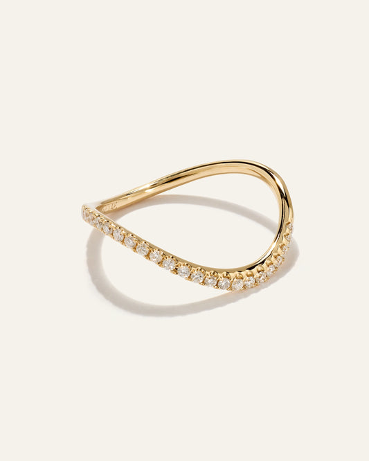 14K Gold Pave Diamond Wave Ring - 5 / Yellow Gold