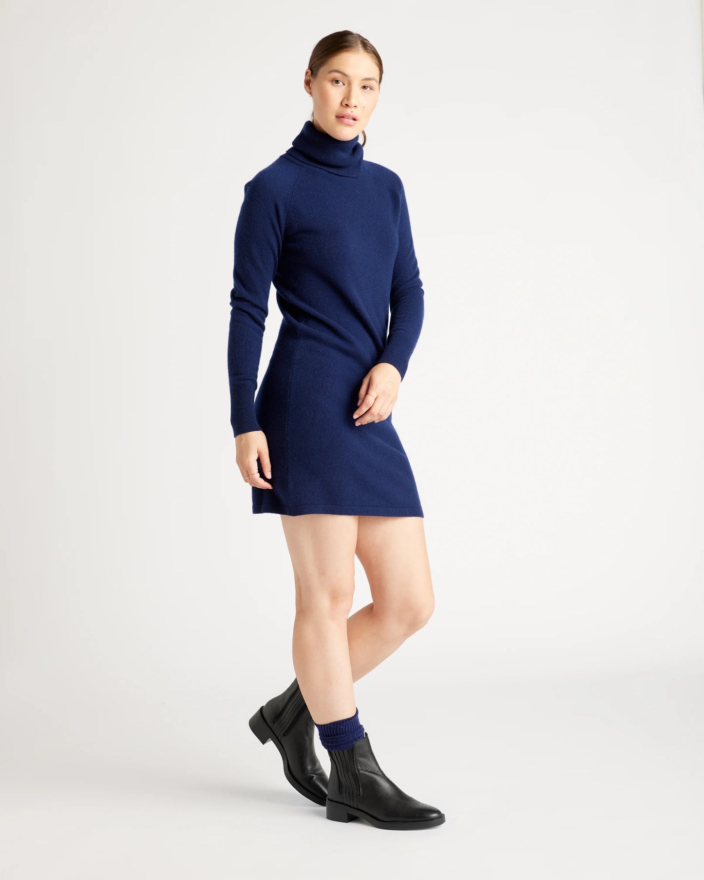 Mongolian Cashmere Turtleneck Sweater Dress - XS / Moss