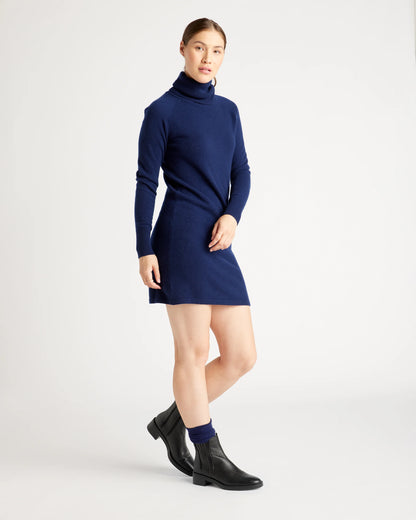 Mongolian Cashmere Turtleneck Sweater Dress - XS / Moss