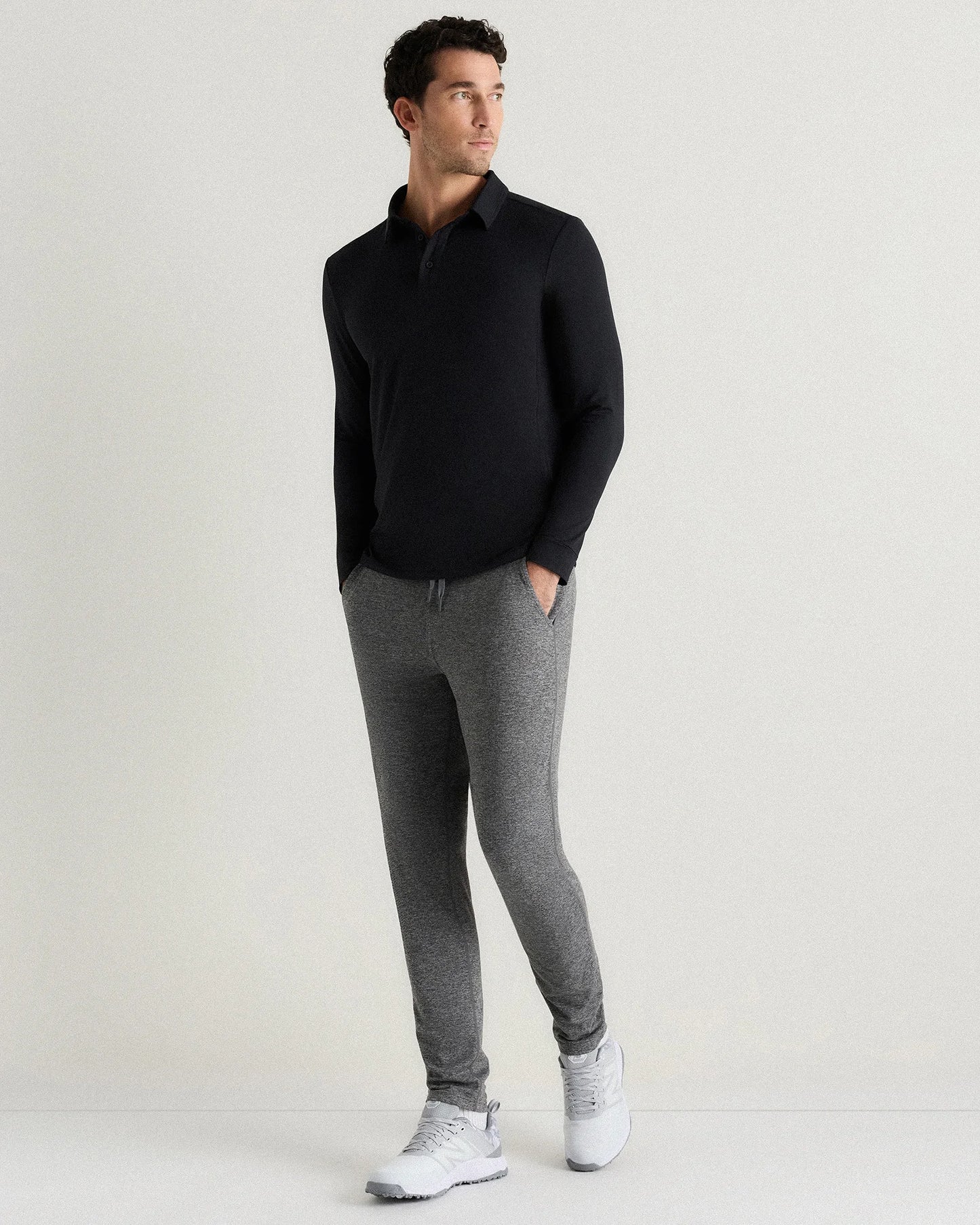 Flowknit Breeze Performance Long Sleeve Polo - XS / Heather Black