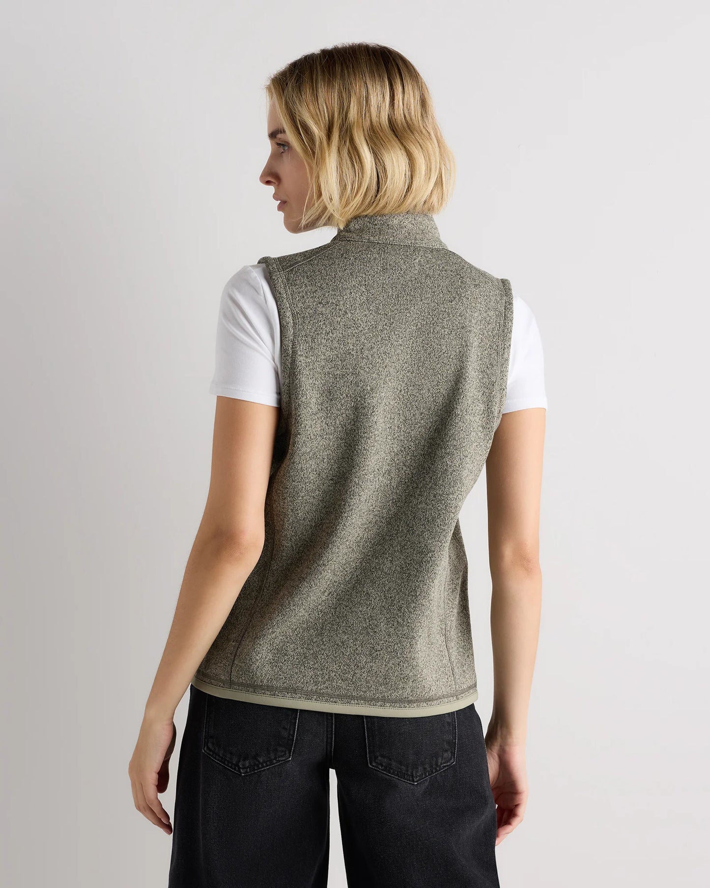 Sweater-Knit Fleece Full-Zip Vest - XS / Heather Mineral Green