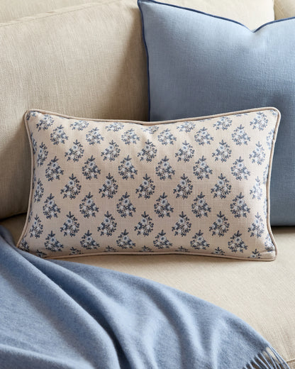 Piped Block Print Cotton Pillow Cover (Set of 2) - 12x20 / Natural