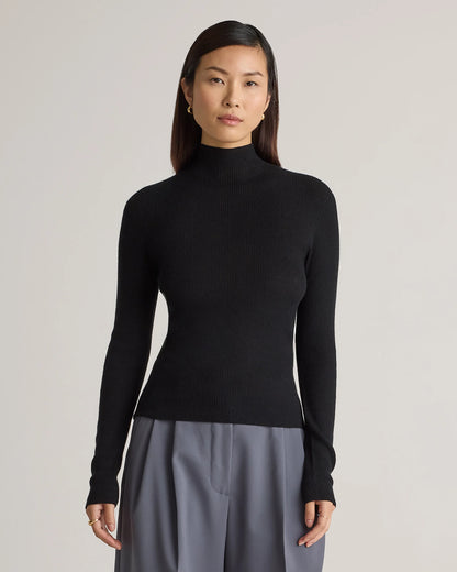 Featherweight Cashmere Ribbed Mockneck Sweater - XS / Deep Navy