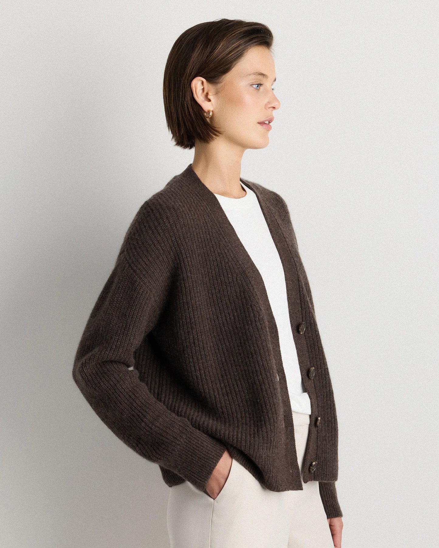 Mongolian Cashmere Fisherman Boxy Cropped Cardigan Sweater - XS / Faded Denim