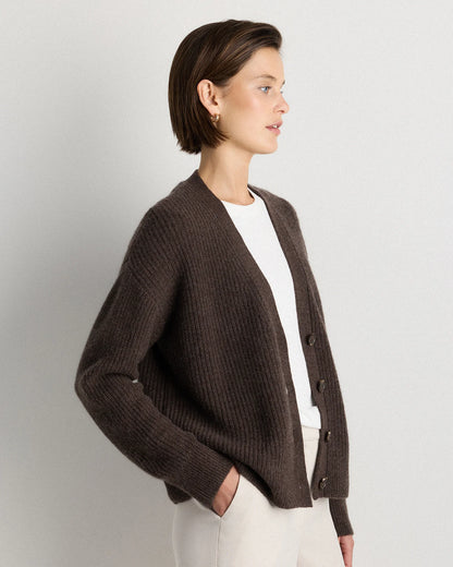 Mongolian Cashmere Fisherman Boxy Cropped Cardigan Sweater - XS / Faded Denim