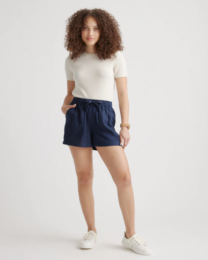 100% European Linen Shorts - XS / Taupe Brown Gingham