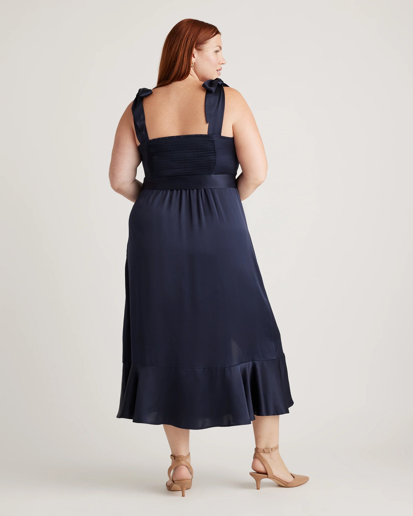 100% Washable Silk Square Neck Midi Dress - XS / Navy