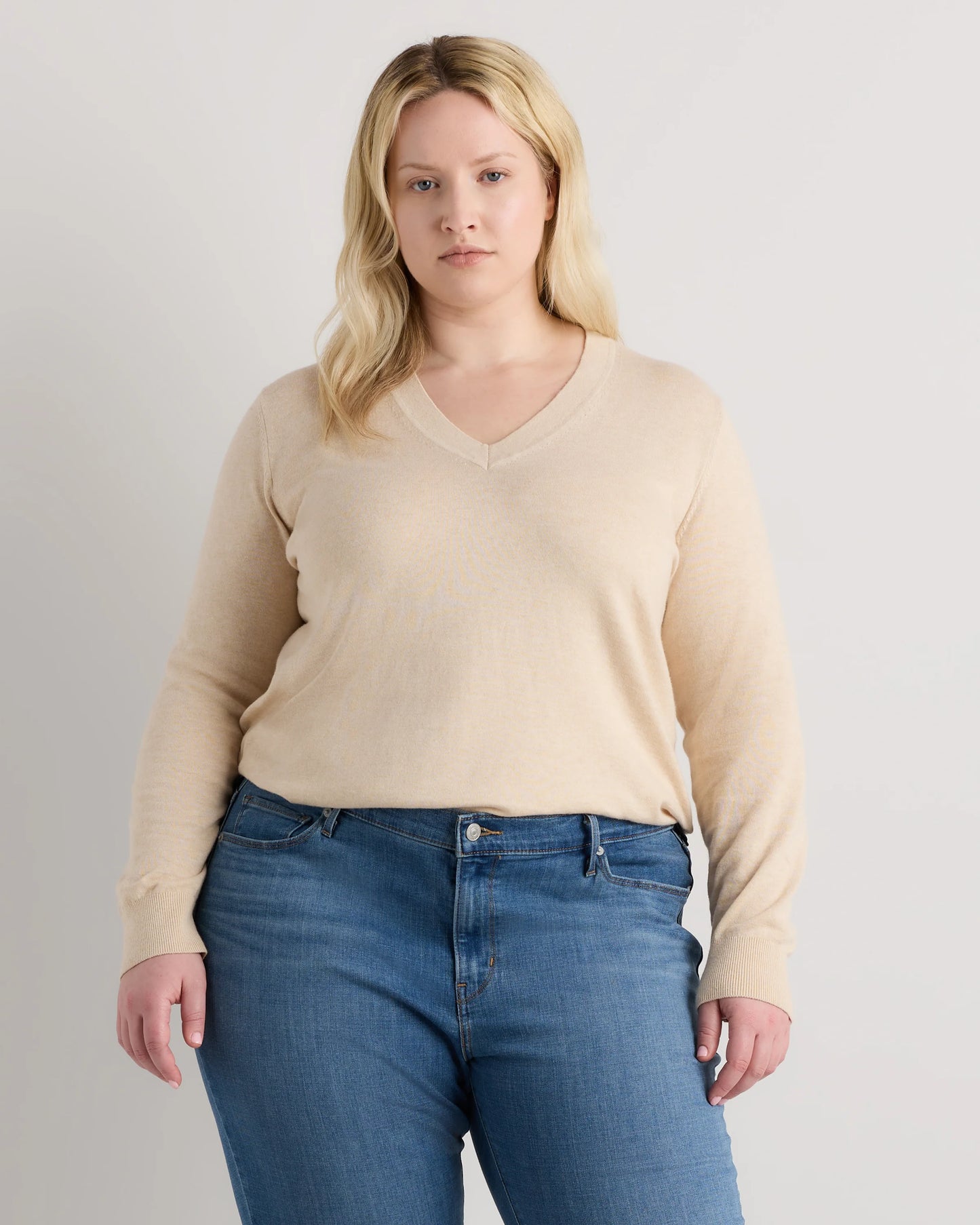 Lightweight Cotton Cashmere V-Neck Sweater - 1X / Black
