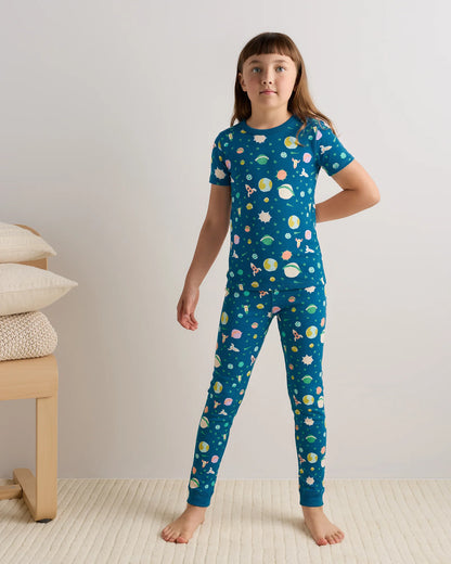 100% Organic Cotton Short Sleeve and Pant Pajama Set - 6 / Planets
