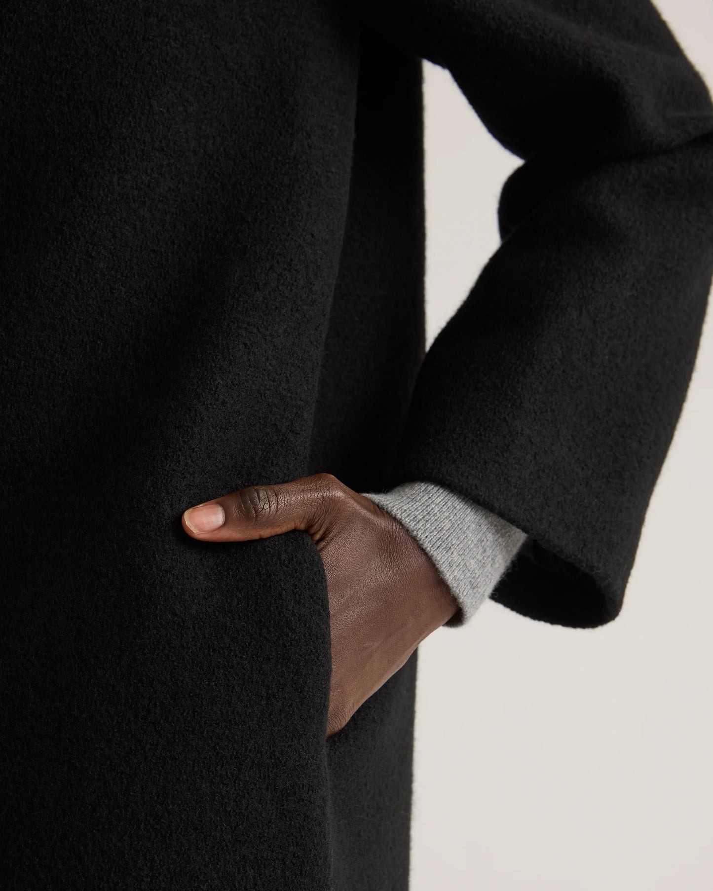 100% Merino Wool Shawl Collar Long Coat - XS / Heather Bone