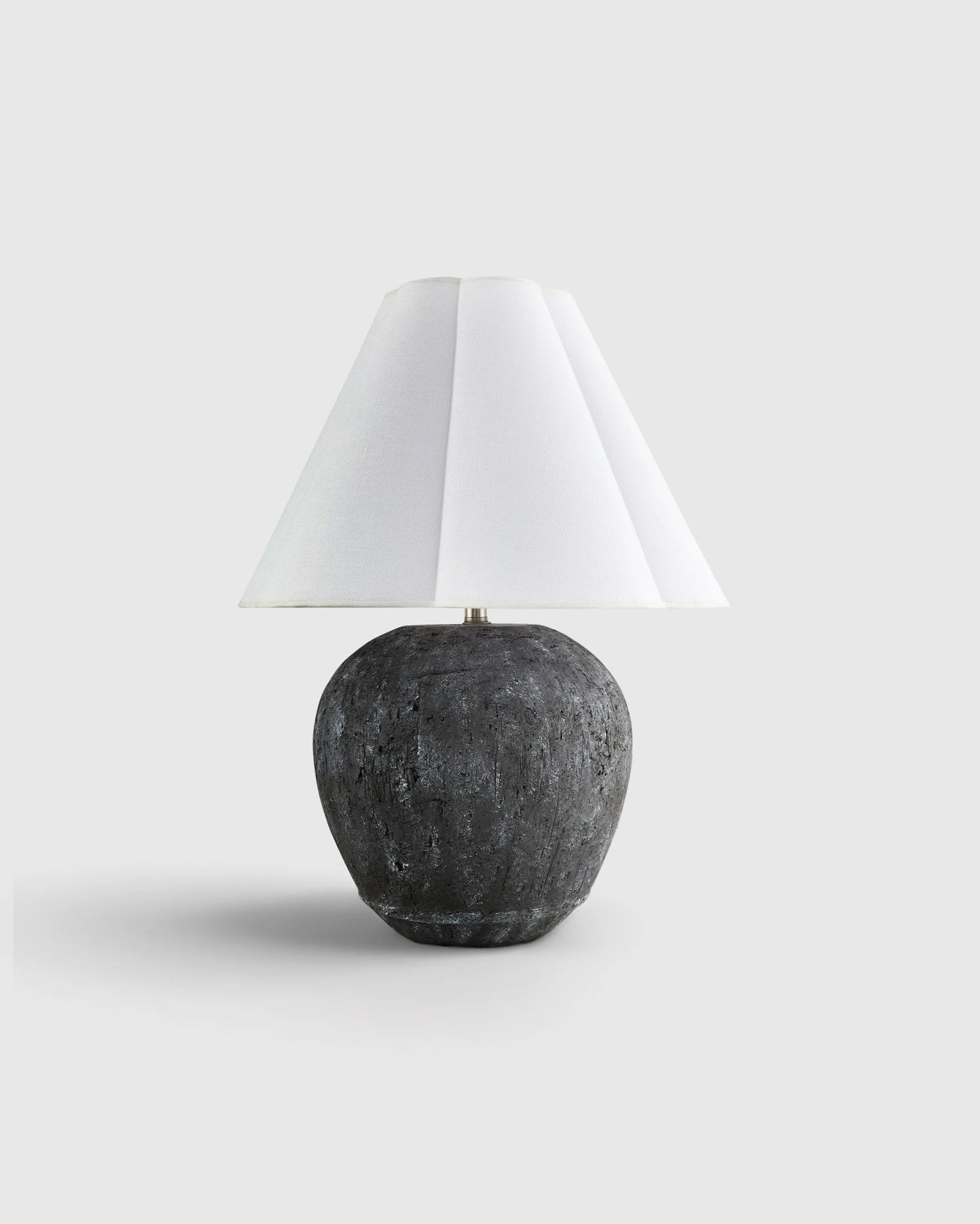 Rustic Cement Table Lamp with Fluted Shade - One Size / Black