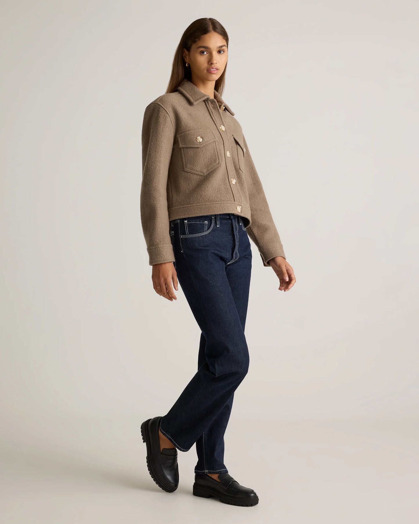 100% Merino Wool Cropped Shirt Jacket - XS / Mulled Wine