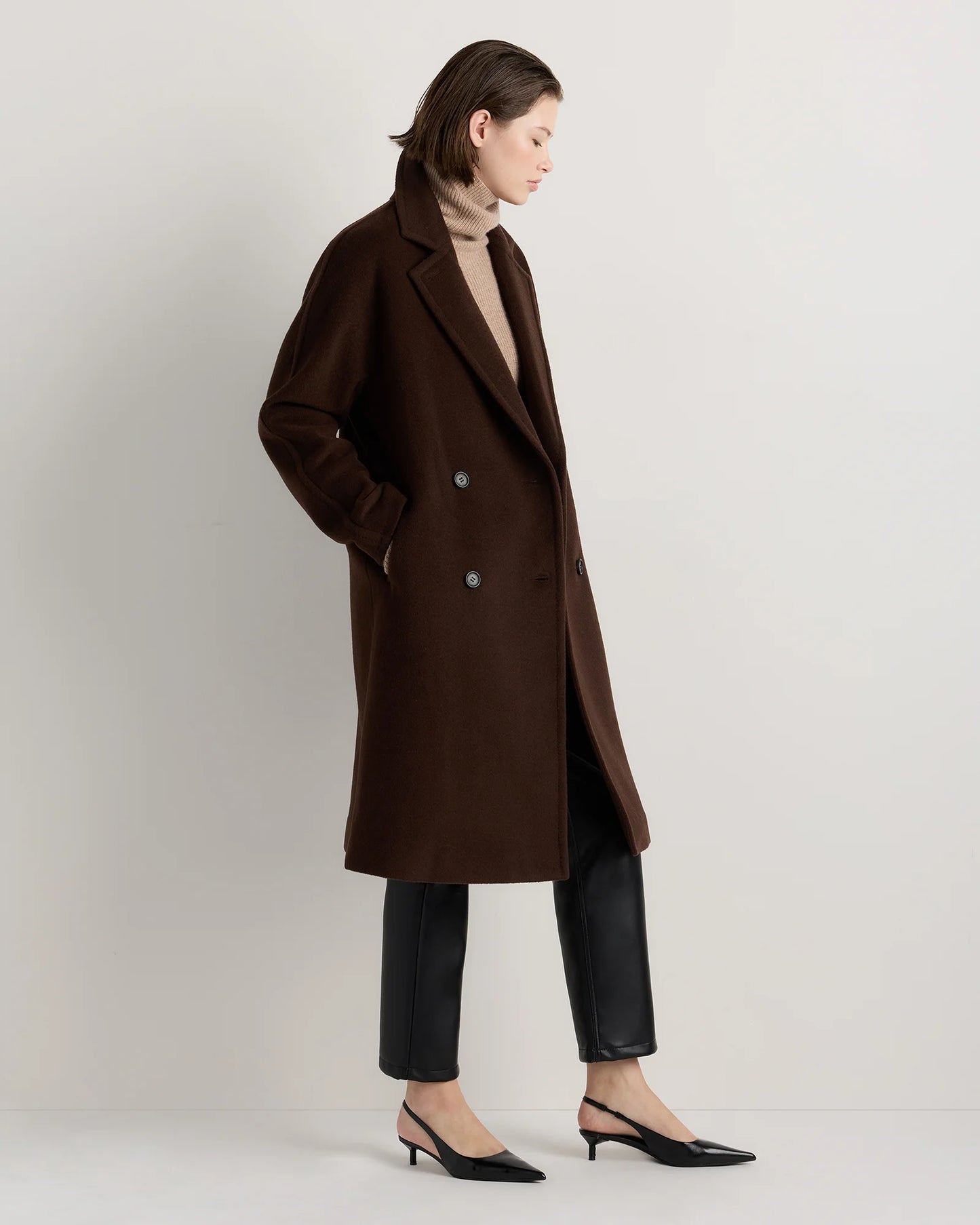 Wool Cashmere Double-Breasted Slouch Coat - XS / Winetasting