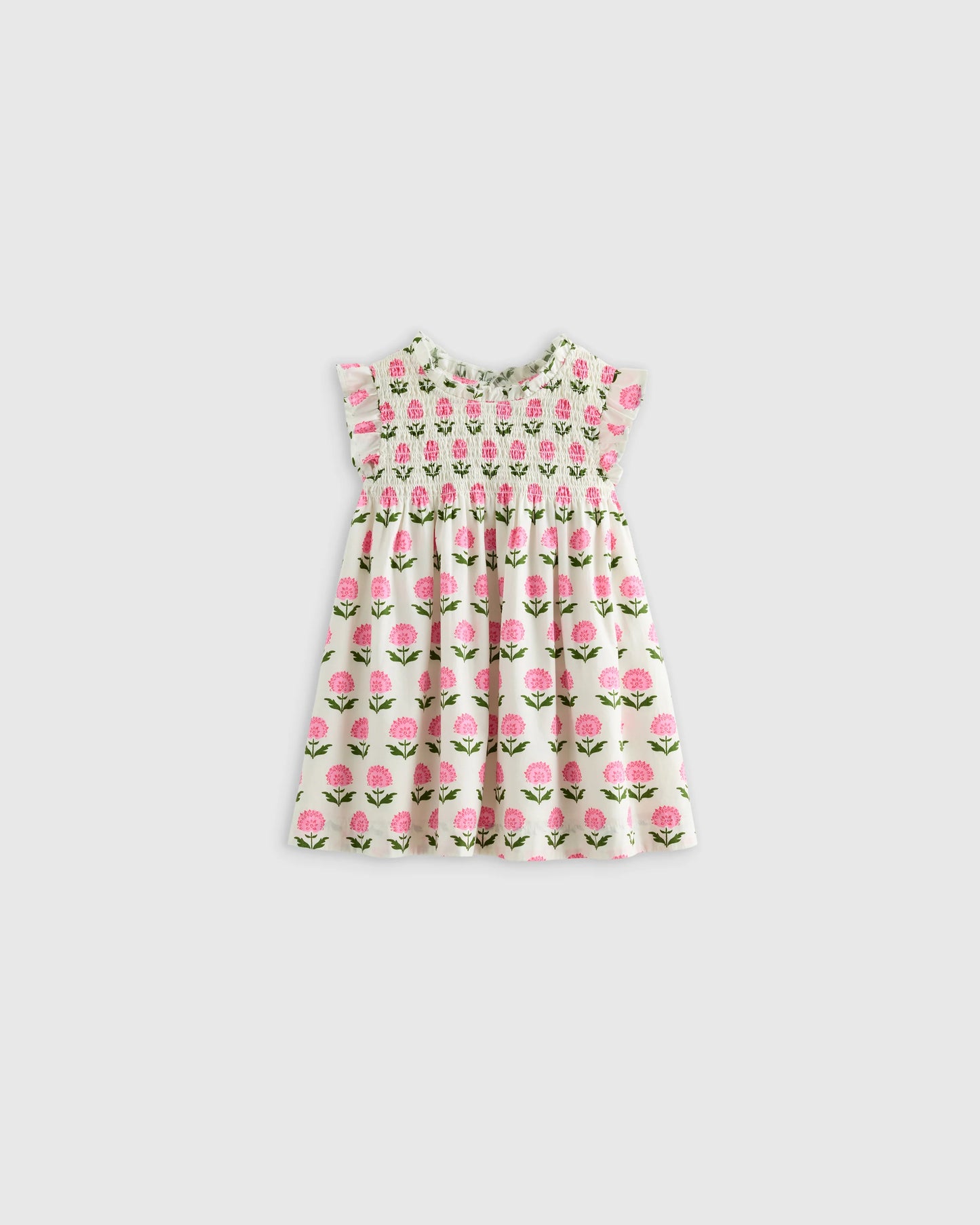 100% Organic Cotton Poplin Smocked Flutter Sleeve Dress - 3-6M / Blue Ditsy Floral