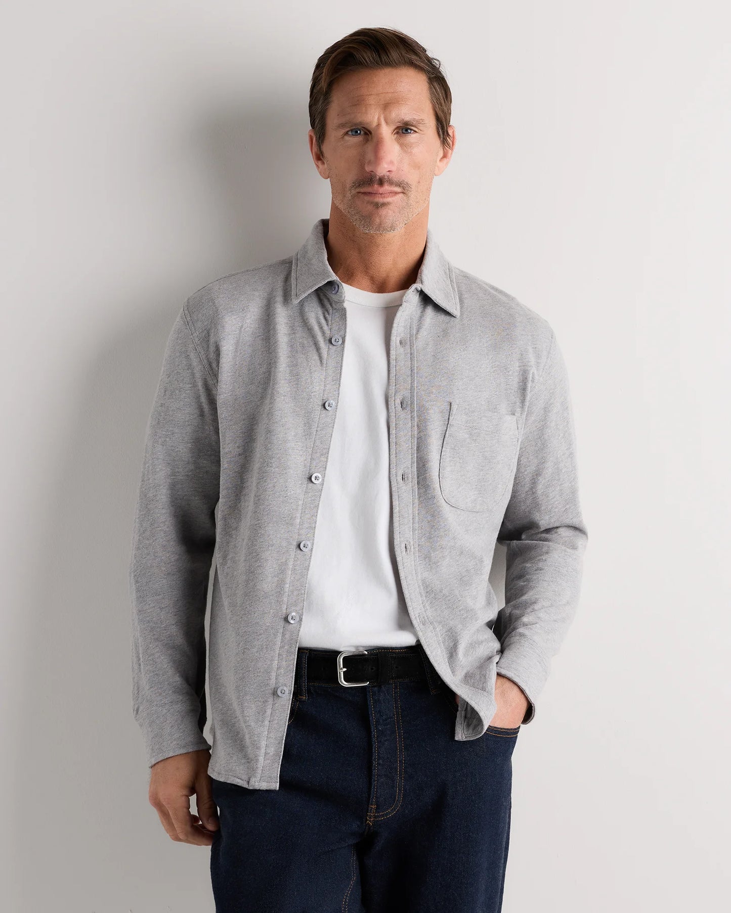 100% Organic Cotton Slub Long Sleeve Button Up Shirt - S / Heather Grey