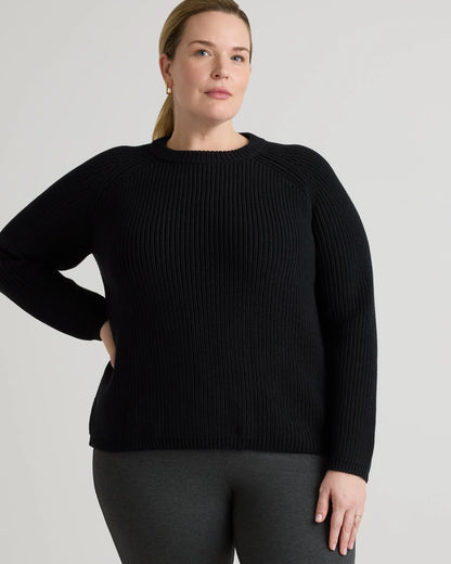 100% Organic Cotton Fisherman Crew Sweater - 1X / Blue Sapphire