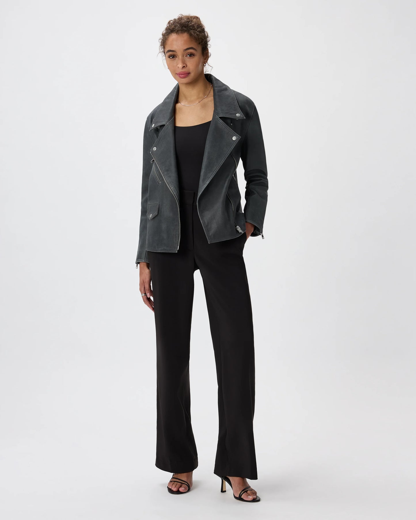100% Leather Oversized Biker Jacket - XS / True Black
