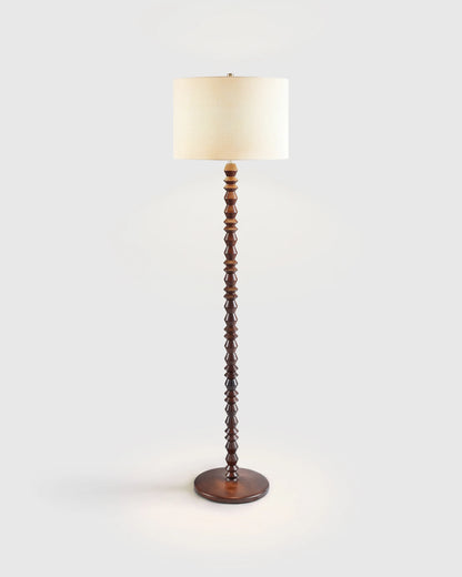 Faceted Wood Floor Lamp with Linen Shade - One Size / Brown